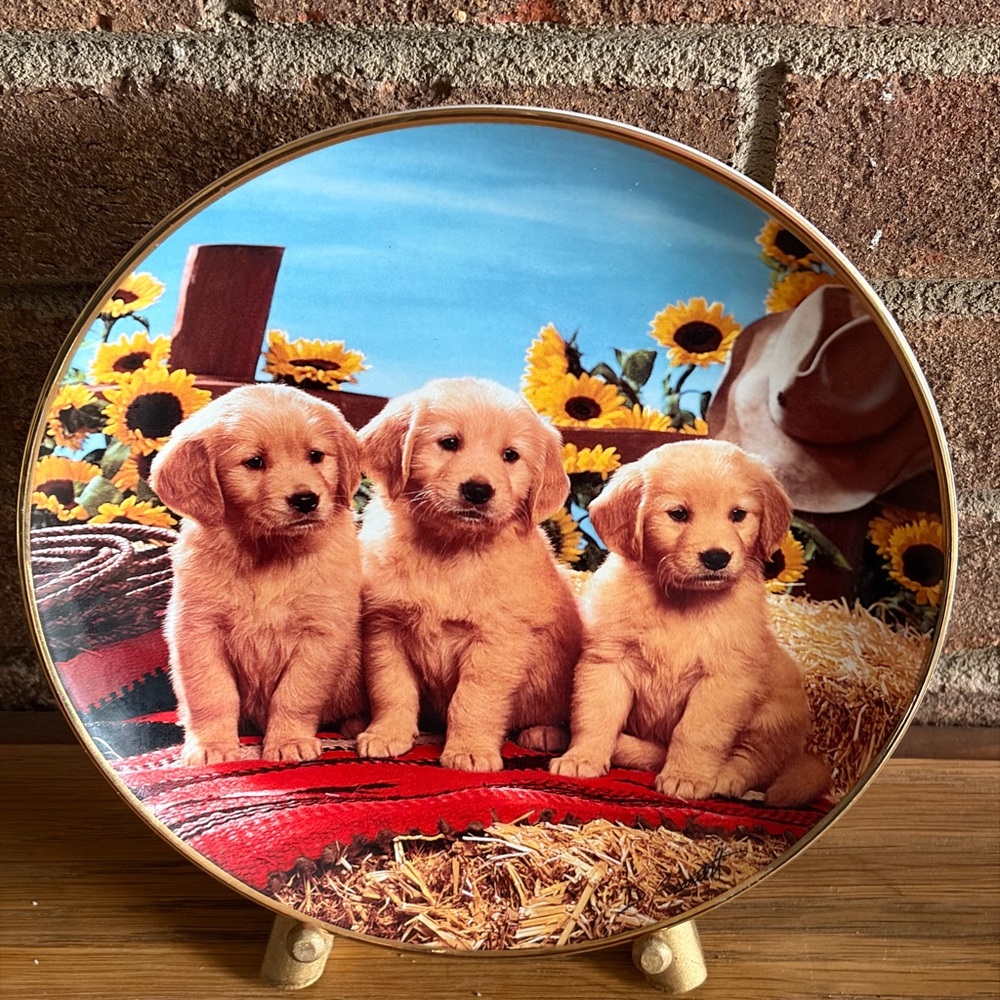 Royal Doulton Golden Retriever Puppies Porcelain Plate, “Good as Gold”